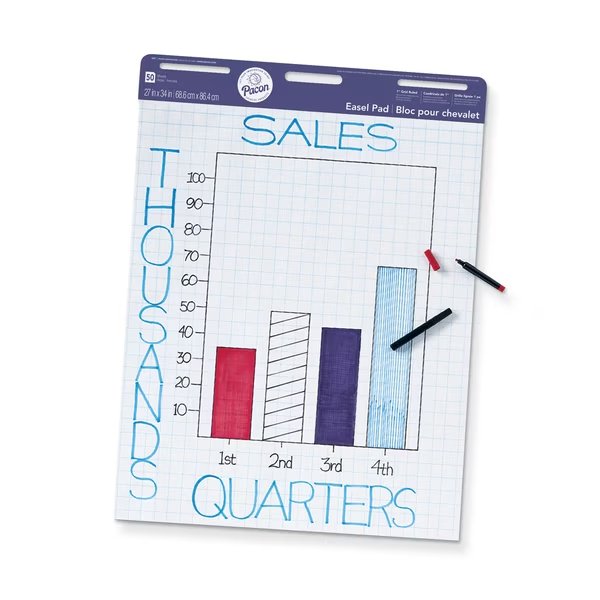 Pacon® Easel Pad, White, 1in Grid Ruled 27in x 34in, 50 Sheets, Pacon, Mfr#: P3387